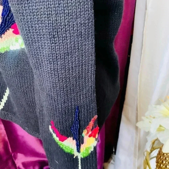 Vintage Black Storybook Knits Dreams of Paradise Embroidered Cardigan Sweater - Picture 4 of 7